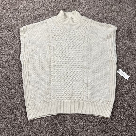 Maeve Sweaters - Maeve Cable-Knit Wool Blend Sweater Vest Oversized NWT Small Mock Neck Ivory